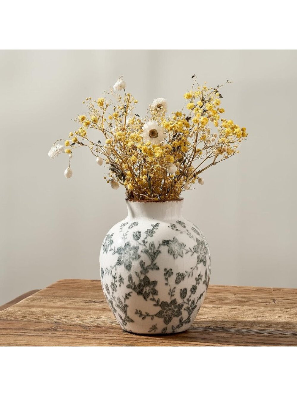 5.83 Inch Ceramic Vintage Floral Vase Retro Ice Cracked Rustic Farmhouse Decor